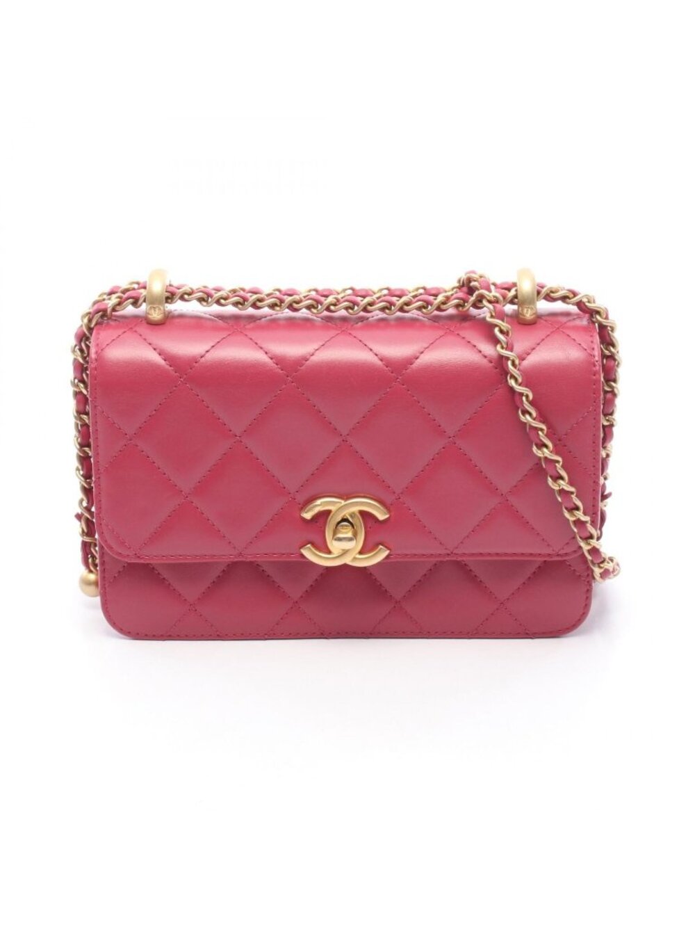 Chanel Shoulder Bag Quilted Flap Magenta Leather Chain